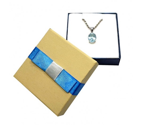 Huston Collection Blue Bowtie Pendant Box 2 1/2"x2 7/8"x3/4"H